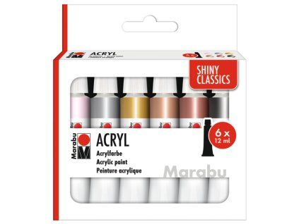 Marabu Acrylic Paints sada 6 x 12 ml, kolekce Shiny Classics, akrylové barvy