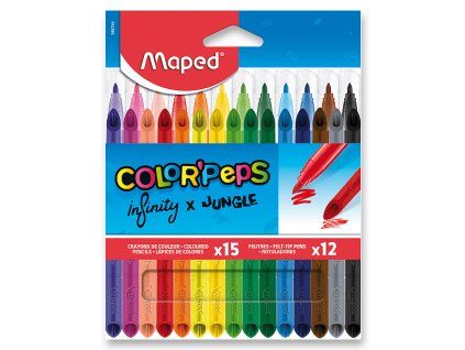 Maped Color'Peps Infinity, sada 15 bezdřevých pastelek a 12 fixů Jungle pro děti