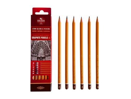 Sada 6 grafitových tužek Koh-i-Noor 1501, tvrdosti HB, B, 2B, 4B, 6B a 8B v papírové krabičce