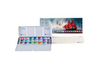 White Nights sada 21 granulujících akvarelových barev v kovovém boxu, pánvičky 2,5 ml