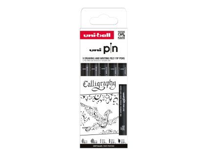 Sada 5 dokumentních linerů Uni PIN Calligraphy, černý inkoust, různé hroty