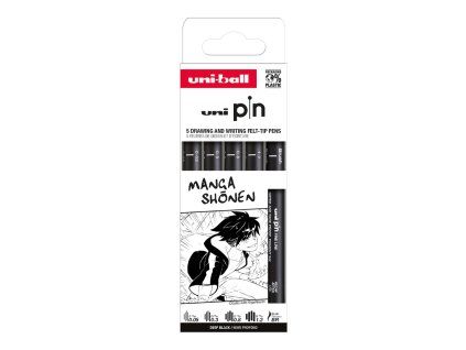 Sada 5 dokumentních linerů Uni PIN Manga Shonen, černý inkoust, různé tloušťky hrotů