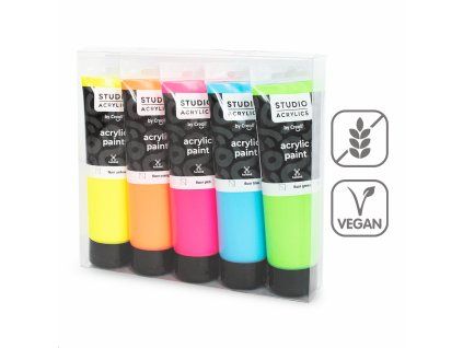 Creall Studio Metallic Acrylics, sada 5 neonových akrylových barev, každá 120 ml