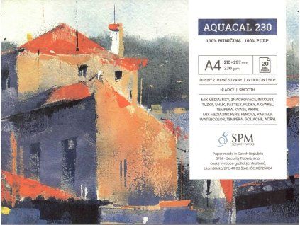 Akvarelový blok Aquacal 230 A3 230g/m2, 20 listů, Mix Media, český papír z 100% buničiny