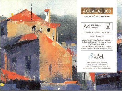 Akvarelový blok Aquacal 300, formát A4, 300g/m2, 20 listů, celolepený, český papír