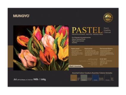 Profesionální blok na pastely Mungyo A4, 30 listů, 160 g/m2, 4 odstíny tmavých listů