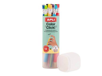 APLI stiskací pastelky, sada 12 barev s náhradními tuhami a ořezávátkem v tubusu