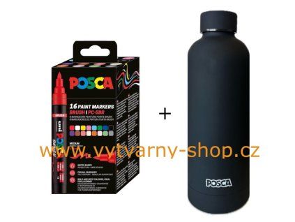 Promo balení sady Uni POSCA PC-5BR, 16 akrylových štětcových popisovačů, šířka stopy 1–4 mm