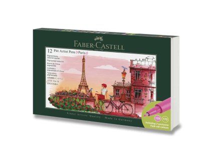 Faber-Castell Pitt Artist Pen Paris, sada 12 štětcových popisovačů s pigmentovým inkoustem