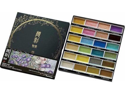 Kuretake Gansai Tambi sada 24 metalických akvarelových barev s iridescentními odstíny