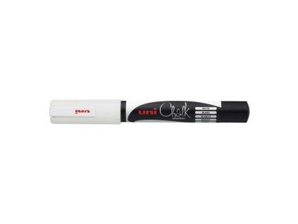 Uni Chalk Marker PWE-5M bílý křídový popisovač, šířka stopy 1,8–2,5 mm, bezprašný inkoust