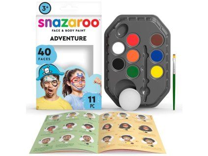 Snazaroo sada Dobrodružství, 8 odstínů po 2 ml, štětec a houbička, barvy na obličej