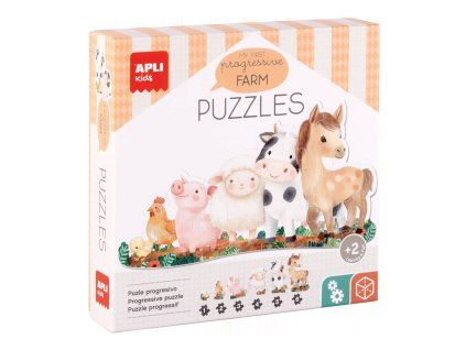 APLI Edukační puzzle Farma zvířátek, progresivní sada 6 motivů, vhodné od 2 let