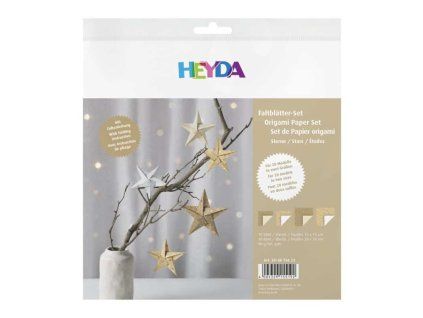 Heyda origami papíry kraft se zlatými hvězdičkami, sada 20 ks, formáty 15x15 a 20x20 cm