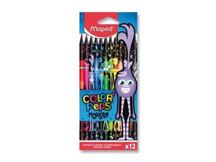 Sada 12 bezdřevých trojhranných pastelek Maped Color'Peps Monster, tuha 2,9 mm
