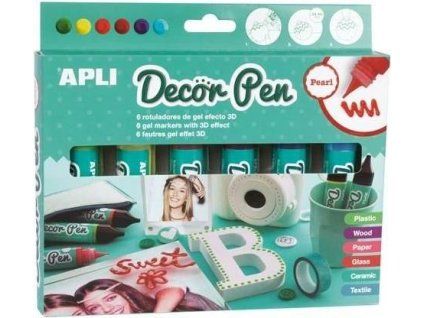 Sada 6 perleťových 3D gelových popisovačů Apli Decor Pen, každý 25 ml