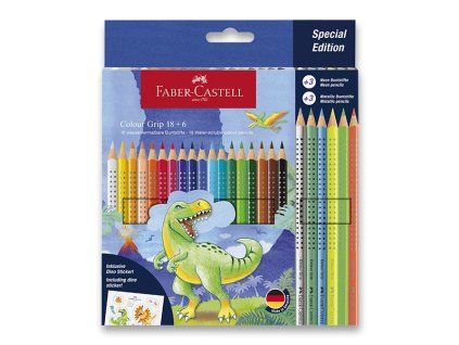 Sada 24 akvarelových pastelek Faber-Castell Colour Grip Dino, 18 standardních a 6 speciálních odstínů
