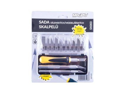 Sada skalpelů MasiPro SX003, 3 rukojeti a 13 čepelí pro řezání papíru, kartonu a textilu