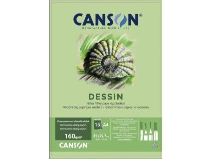 Skicák Canson Dessin A4, 160 g/m2, 15 listů, jemnozrnný bílý papír pro kresbu