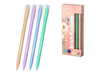 Kuličkové pero ErichKrause Pastel Bloom, jehlový hrot 0,7 mm, modrý inkoust, sada 12 ks