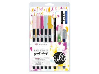 Sada pro kaligrafii a blending Tombow Good Vibes, obsah: ABT Dual Brush Pen, Water Brush, Fudenosuke a paleta