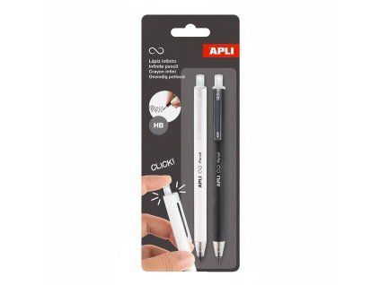APLI Infinite Click nekonečná tužka HB, balení 2 ks, černé a bílé tělo