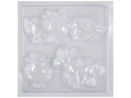 Playbox plastová forma na odlévání sádry, 4 motivy hospodářských zvířat, 17 x 17 cm