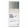 Marvy Uchida Artist Brush 1100 sada 5 ks GREY, štětcové fixy na vodní bázi