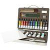 Obsah sady Pébéo Studio Acrylic Atelier Set, akrylové barvy, plátno a malířské pomůcky