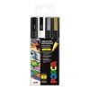 Uni Posca PC-3M sada 4 akrylových popisovačů, bílá, černá, zlatá, stříbrná, šířka stopy 0,9-1,3 mm