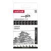 Sada 8 černých linerů Uni PIN Classic, šířky 0,03 až 1,2 mm a štětcový hrot BR